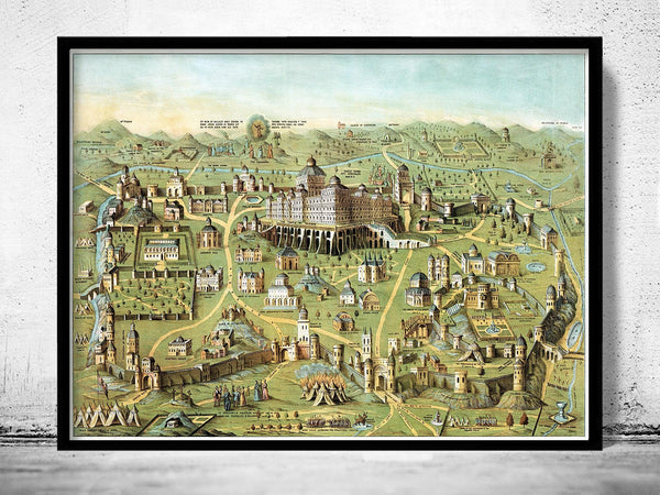 Old Map of Jerusalem Holy Land Palestine 1871 Vintage Map  | Vintage Map Wall Art Print