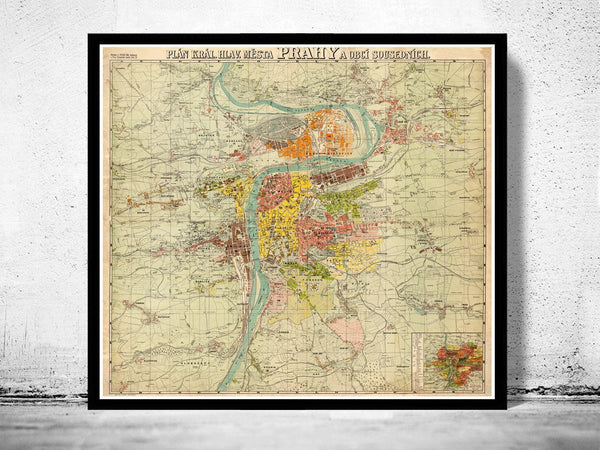 Old Map of Prague 1900 Czech Republic Vintage Map | Vintage Map Wall Art Print