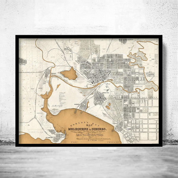Old Map of Melbourne Australia 1851 Vintage Map Melbourne | Vintage Map Wall Art Print