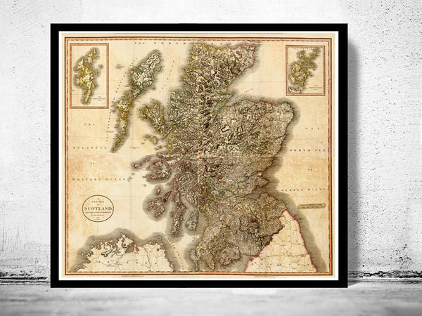 Old Map of Scotland 1801 Vintage Look  North britain  | Vintage Map Wall Art Print