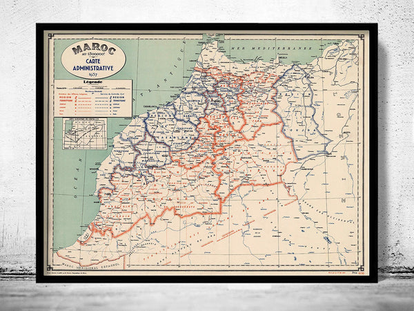 Old Map of Morocco Le Maroc 1937 Vintage Map | Vintage Map Wall Art Print