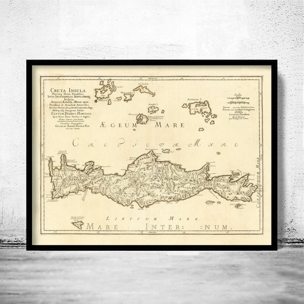 Old Map of Crete Island Greece Creta 1677  | Vintage Map Wall Art Print