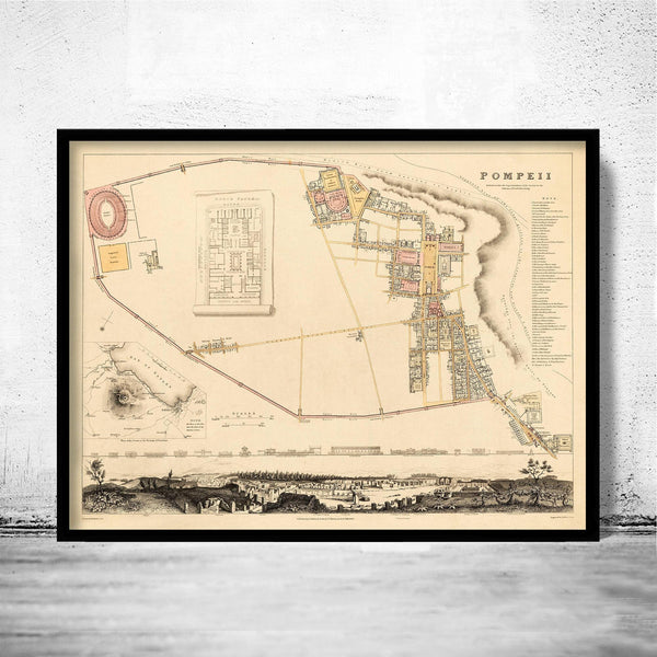 Old Map of Pompeii 1832 Italy Vintage Map | Vintage Map Wall Art Print