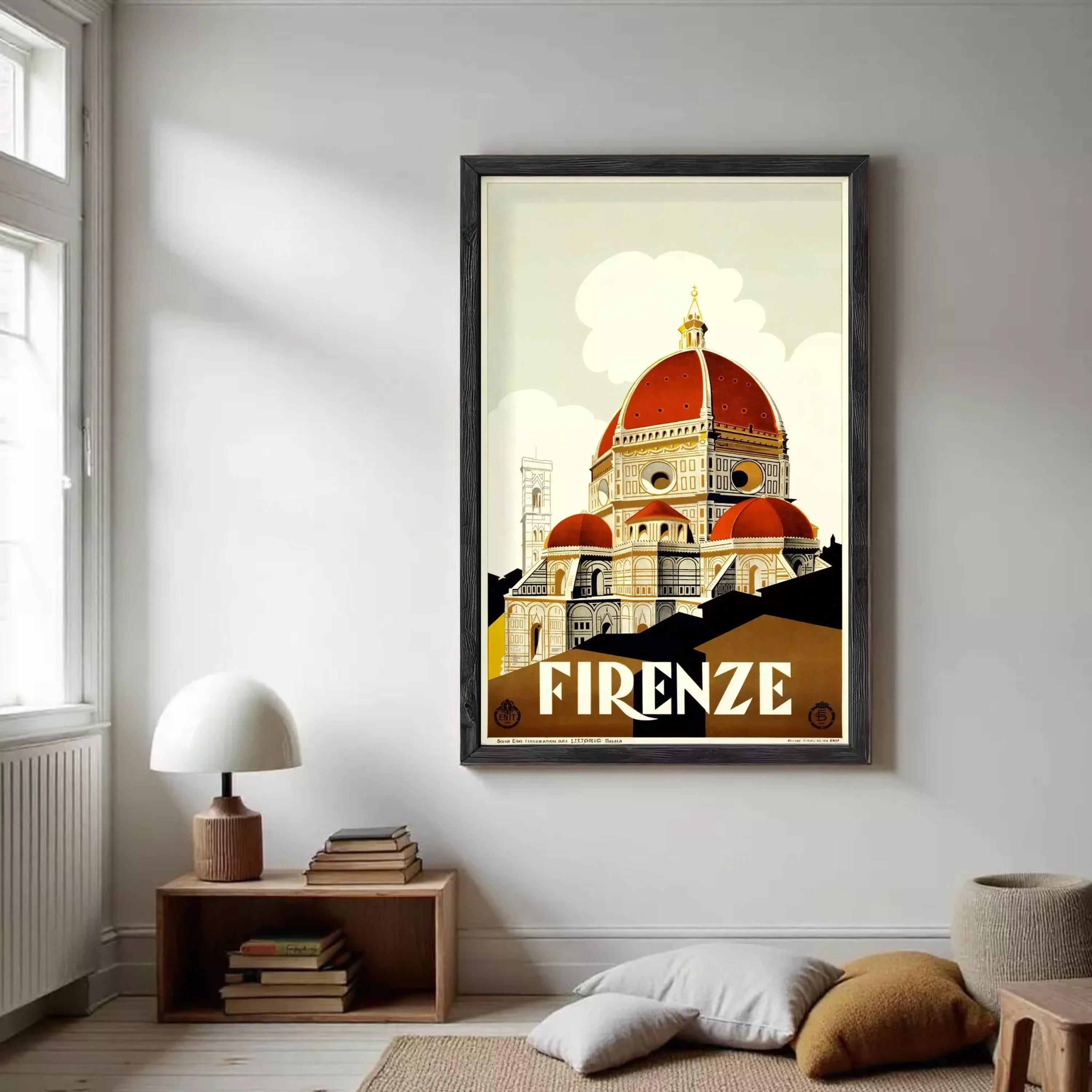 The image is a framed poster depicting the Florence Cathedral, also known as the Cathedral of Saint Mary of the Flower, with its distinctive red dome and architectural details.