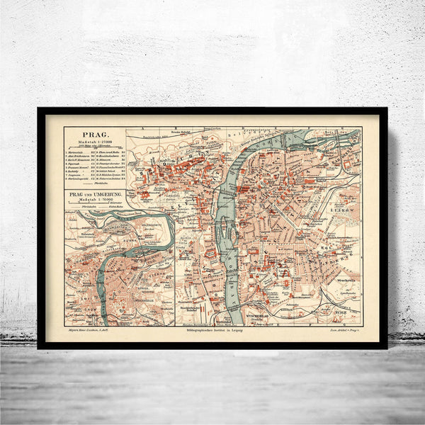 Old Map of Prague 1894 Czech Republic Vintage Map | Vintage Map Wall Art Print