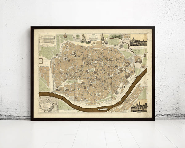Old Map of Seville Sevilla Spain 1848 Vintage Map | Vintage Map Wall Art Print