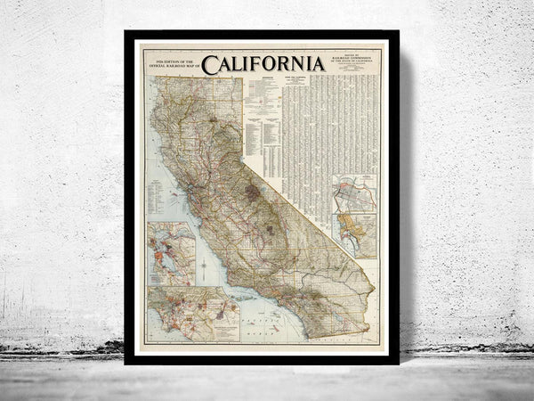Old Map of California 1926 Vintage Map | Vintage Map Wall Art Print
