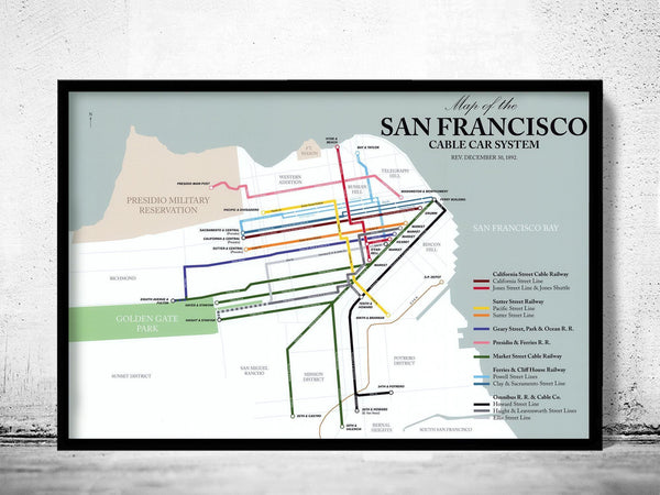Old Map of San Francisco 1892 Traffic Map | Vintage Map Wall Art Print