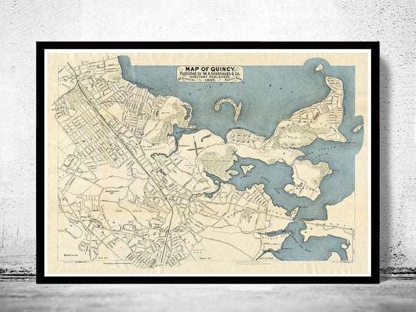 Old Map of Quincy 1897 Massachusetts Vintage Map | Vintage Map Wall Art Print