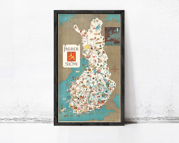 Old Map of Finland Suomi Vintage Map of Finland | Vintage Map Wall Art Print