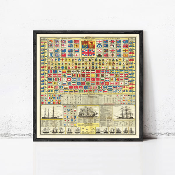 Flags of All Nations 1900 Vintage Poster Coats of Arms Maritime Signals | Nautic Vintage Print | Flags of The World Vintage Poster