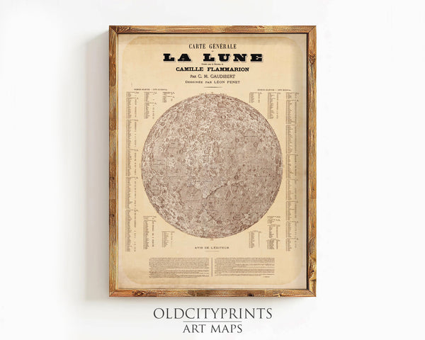 Vintage Moon Chart 1887 Carte générale de la lune Vintage Moon | Vintage Map Wall Art Print