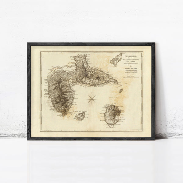 Old Map of Guadeloupe 1775 Vintage Map | Vintage Map Wall Art Print