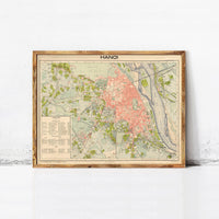 Old Map of Hanoi Vietnam 1929  | Vintage Map Wall Art Print