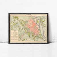 Old Map of Hanoi Vietnam 1929  | Vintage Map Wall Art Print