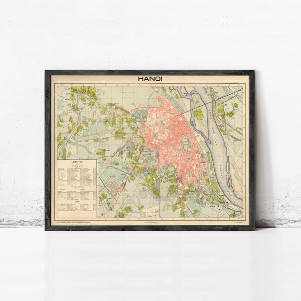 Old Map of Hanoi Vietnam 1929  | Vintage Map Wall Art Print