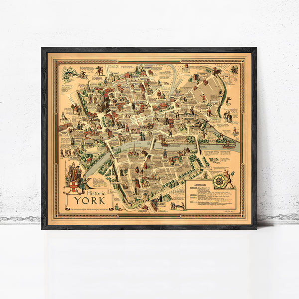 Old Map of York City United Kingdom History Map Vintage Map  | Vintage Map Wall Art Print