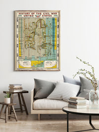 History of the Civil War in the United States 1860-1865 Poster historical time chart | Wall Map Print