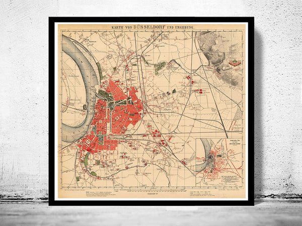 Old Map of Dusseldorf Germany 1877 Vintage Map | Vintage Poster Wall Art Print | Wall Map Print | Old Map Print | Map Gift