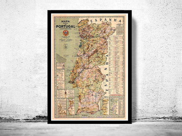 Old Map of Portugal Mapa de Portugal, Portuguese map | Vintage Poster Wall Art Print | Wall Map Print | Old Map Print | Map Gift