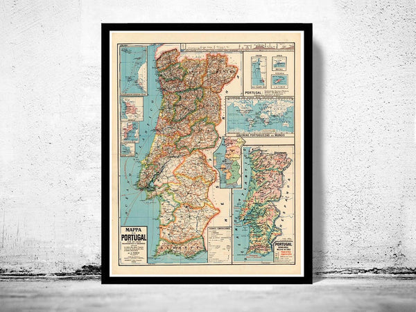 Old Map of Portugal 1929 Mapa de Portugal Portuguese Map Vintage Map Portugal | Vintage Poster Wall Art Print | Wall Map Print | | Map Gift