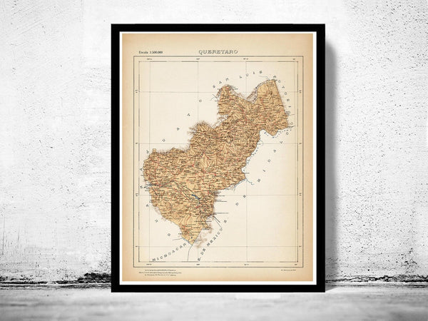 Old map of Queretaro Mexico 1922 vintage Map | Vintage Poster Wall Art Print | Wall Map Print | Old Map Print | Map Gift | Anniversary gift