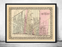 Old map of Detroit 1880 Vintage Map | Vintage Poster Wall Art Print | Wall Map Print | Old Map Print | Map Gift | Anniversary gift