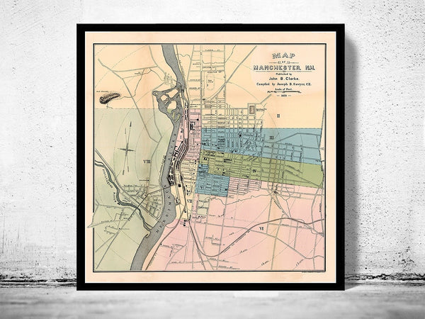 Vintage map of Manchester New Hampshire 1876 | Vintage Poster Wall Art Print | Wall Map Print | Old Map Print | Map Gift| Housewarming Gift