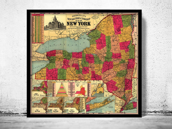 Old Map of New York State 1896 | Vintage Poster Wall Art Print | Wall Map Print | Old Map Print | Map Gift | Anniversary gift