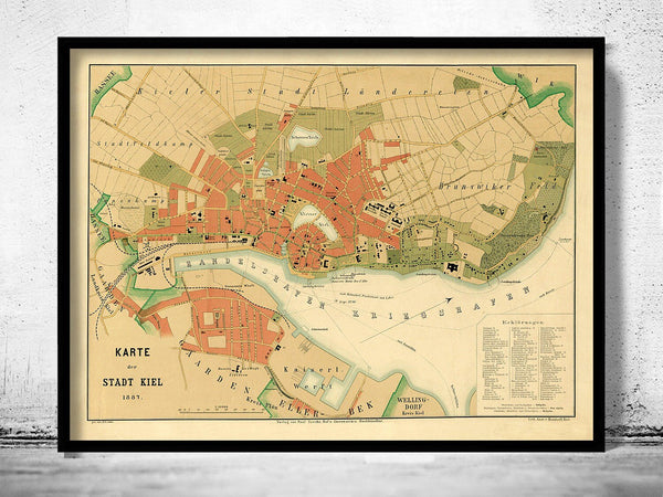 Old Map of Kiel Germany 1887 Vintage Map | Vintage Poster Wall Art Print | Wall Map Print | Old Map Print | Map Gift | Anniversary gift