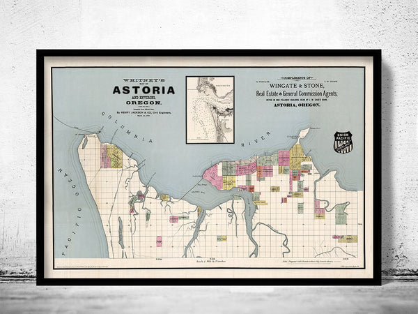 Astoria Oregon Old Map 1890 Vintage Map | Vintage Poster Wall Art Print | | Map Gift | Anniversary gift | Housewarming Gift