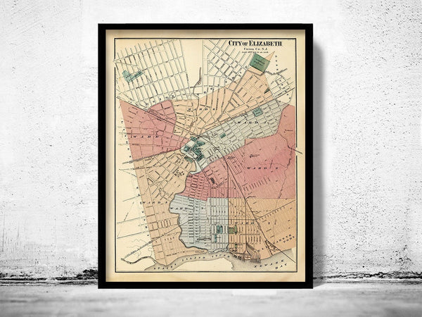 Old Map of Elizabeth New Jersey 1872 Vintage Map Elisabeth City | Vintage Poster Wall Art Print | Wall Map Print | | Map Gift