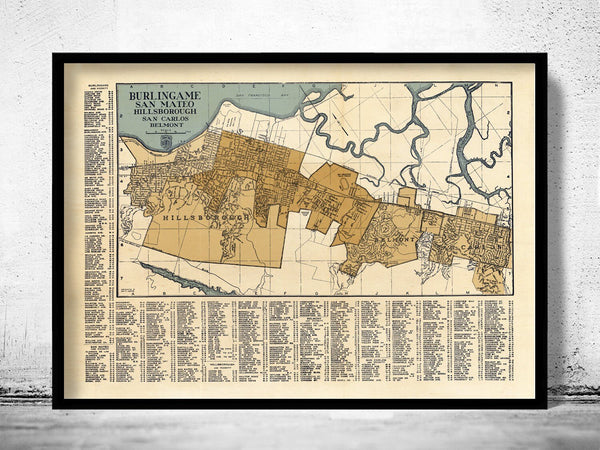 Old Map of Burlingame San Mateo California 1920 Vintage Map | Vintage Poster Wall Art Print | Wall Map Print | Old Map Print | Map Gift