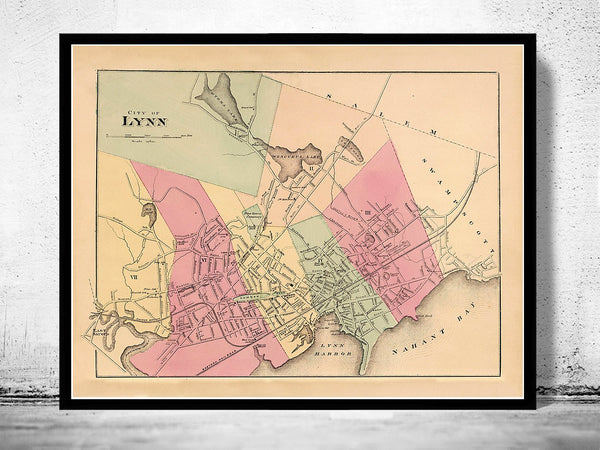 Old Map of Lynn 1871 Massachusetts Vintage Map of Lynn | Vintage Poster Wall Art Print | Wall Map Print | Old Map Print | Map Gift