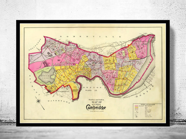 Old Map of Cambridge Massachusetts 1890 Vintage Map | Vintage Poster Wall Art Print | Wall Map Print | Old Map Print | Map Gift