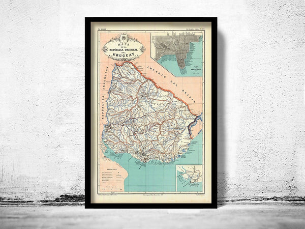 Old Map Uruguay and Montevideo South America Old Map 1888 | Vintage Poster Wall Art Print | Wall Map Print | Old Map Print | Map Gift