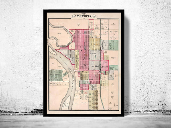 Old map of Wichita City Kansas 1882 Vintage Map | Vintage Poster Wall Art Print | Wall Map Print | Old Map Print | Map Gift