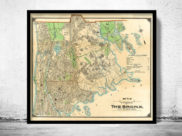 Old Map of Bronx New York 1900 - fine reproduction | Vintage Poster Wall Art Print | Wall Map Print | Old Map Print | Map Gift