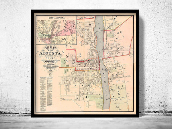 Old Map of Augusta City Maine Plan 1875 | Vintage Poster Wall Art Print | Wall Map Print | Old Map Print | Map Gift | Anniversary gift