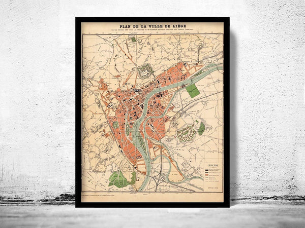 Old Map of Liege Belgium 1880 Vintage Map | Vintage Poster Wall Art Print | Wall Map Print | Old Map Print | Map Gift | Anniversary gift