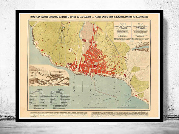 Old Map of Santa Cruz Tenerife Canary Islands 1880 Vintage Map | Vintage Poster Wall Art Print | Wall Map Print | Old Map Print | Map Gift