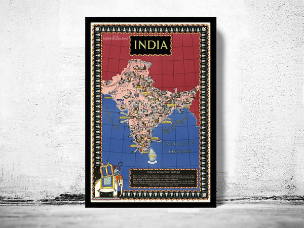 Old Map of India 1943 Vintage Map | Vintage Poster Wall Art Print | | Map Gift | Anniversary gift | Housewarming Gift