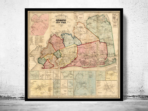 Old Map of Queens County New York 1859 Vintage Map | Vintage Poster Wall Art Print | Wall Map Print | Old Map Print | Map Gift