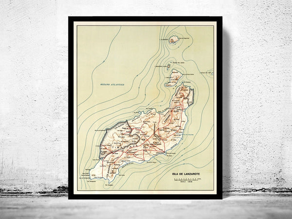 Old Map of Lanzarote Island Spain Vintage Map | Vintage Poster Wall Art Print | Wall Map Print | Old Map Print | Map Gift