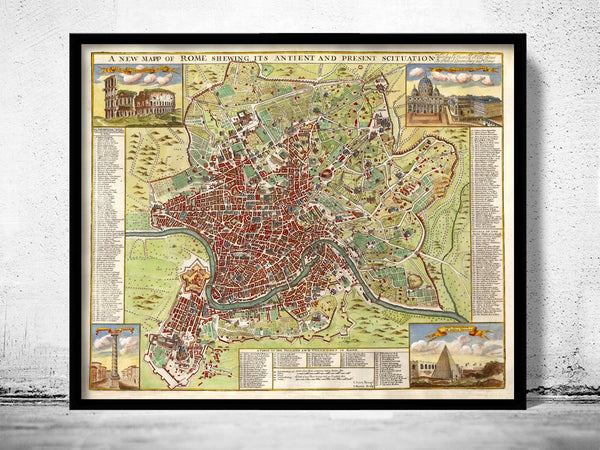 Old Map of Rome Roma Italy 1722 Vintage Map of Rome | Vintage Poster Wall Art Print | Wall Map Print | Old Map Print | Map Gift