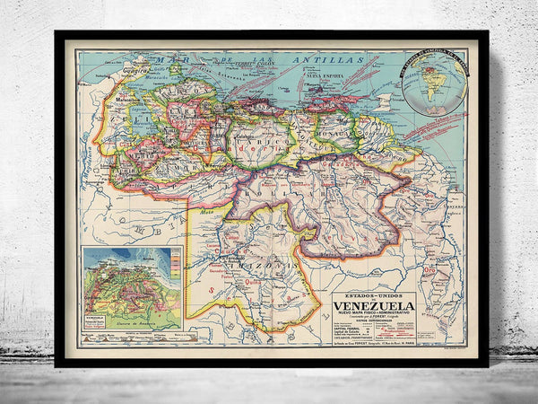 Old Map of Venezuela 1929 Vintage Map | Vintage Poster Wall Art Print | Wall Map Print | Old Map Print | Map Gift | Anniversary gift