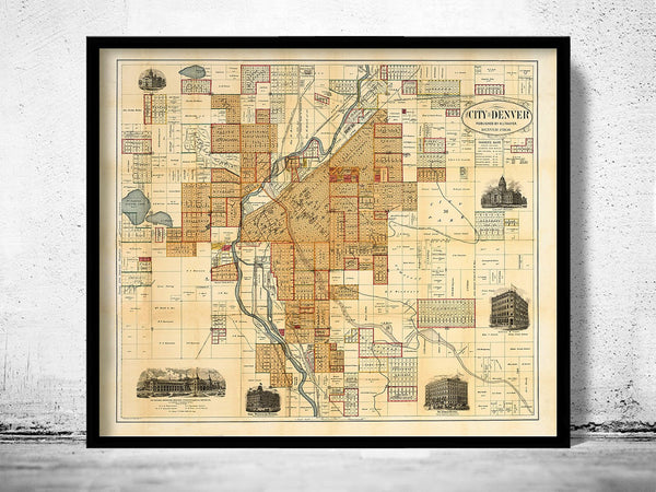 Old map of Denver Colorado 1880 Vintage Map | Vintage Poster Wall Art Print | Wall Map Print | Old Map Print | Map Gift | Anniversary gift