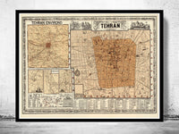 Old Map of Tehran Iran Vintage Map Tehran | Vintage Poster Wall Art Print | Wall Map Print | Old Map Print | Map Gift | Anniversary gift