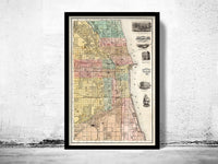 Old map of Chicago 1867 Vintage Map | Vintage Poster Wall Art Print | Wall Map Print | Old Map Print | Map Gift | Anniversary gift