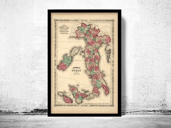 Old Map of Italy 1863 italia Vintage Map | Vintage Poster Wall Art Print | Wall Map Print | Old Map Print | Map Gift | Anniversary gift